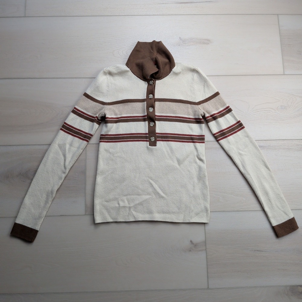 Faherty Mikki Henley Womens Medium Organic‎ Cotton Cashmere Throwback Stripe